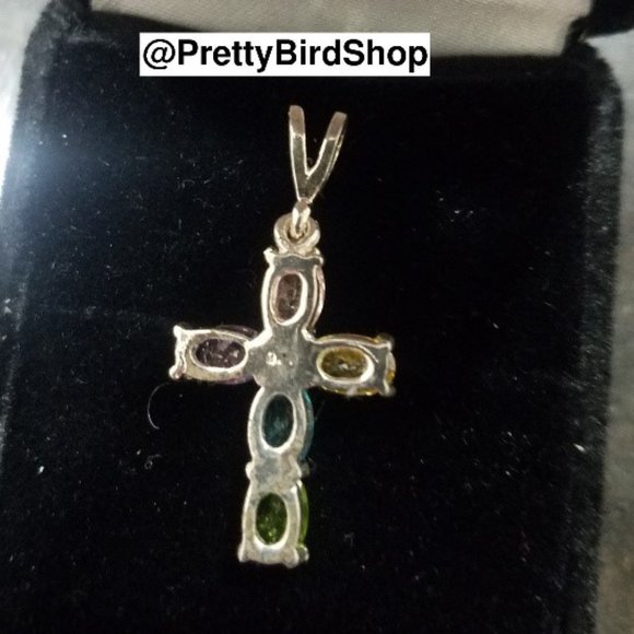 Last one! Crystal CROSS sterling silver multicolored Pendant NEW - Picture 6 of 12